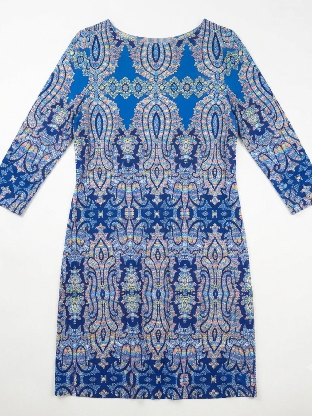 London Times Blue Multi-Pattern 3/4 Sleeve Shift Dress Women's 4 #122